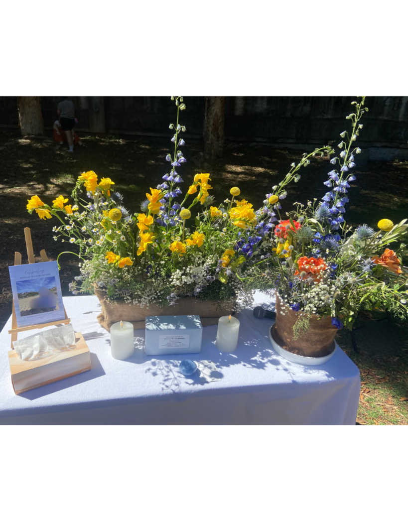 Clontarf beach memorial with flowers and ashes present